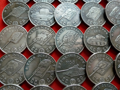 Коллекция - 93 пробных монеты СССР - танки, без повторов! Копии высшего качества!