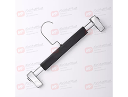 T88XB Вешалка деревянная черная с оцинкованными зажимами и крючком хром L=320 мм