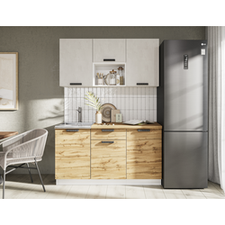 Пасаденна Кухня 1,5 м Белый/Шёлковый камень/Дуб вотан