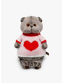 Мягкая игрушка Кот Басик в свитере с сердцем 19 см