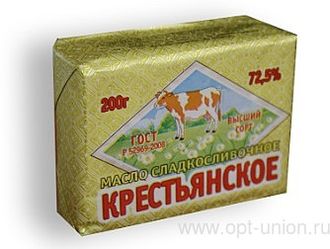 Масло сладко-сливочное Крестьянское 72,5% фольга 180гр
