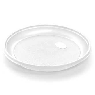 Тарелка одноразовая пластик.Комус d=165мм, белая, ПС, 100 штук в упаковке