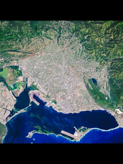 Картина обогреватель, спутниковое фото Кингстона столицы Ямайки