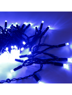 Гирлянда 120 светодиодов, 12 м, черный провод, уличная, синий