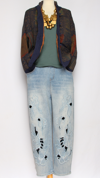 Жакет хлопок двойной "Строчёный узелки" синий до р.52