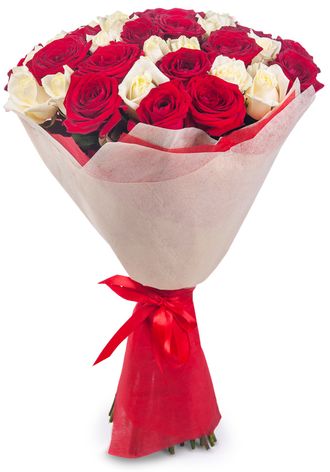 25 красно-белых роз (70 см.)