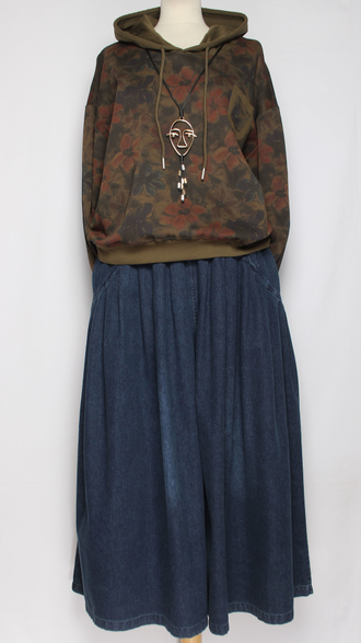 ЮБКА-БРЮКИ  джинсовая "Кокетка широкая " синяя р.46-54