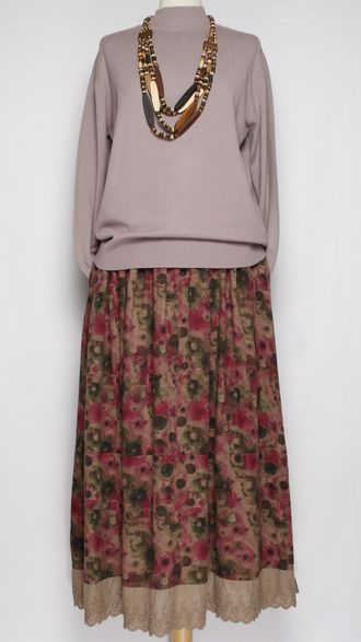 ЮБКА Бохо "Вареный хлопок кружево" красная до р.52