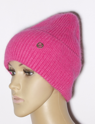 Шапка женская  "Резинка узкая Ангора" 11599  трава,  бирюзовая, роза