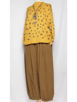 Брюки Бохо хлопок "Бананы с защипами" мокко р.48-52