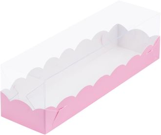 Коробка для печенья &quot;макарони&quot; (macarons) с прозр. кр. (розовый) , 190*55*55 мм