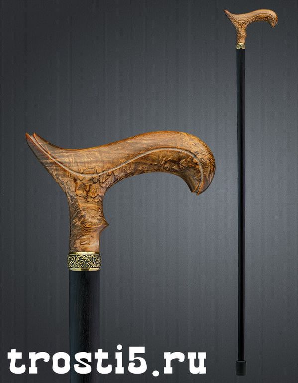 дорогая светлая рукоять трости из карельской березы с черным шафтом