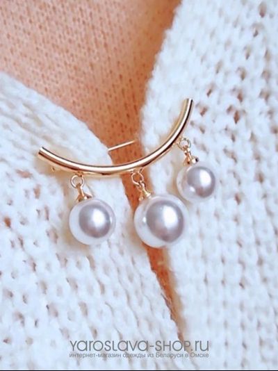 Брошь булавка с жемчугом, цвет позолота.