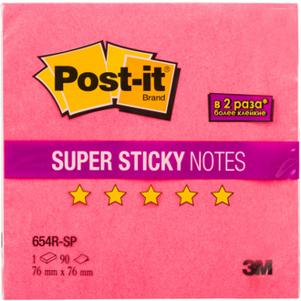 Блок-кубик Post-it Super Sticky 654R-SP, 76х76, розовый (90 л)