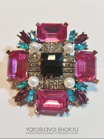O-179 .Брошь-кулон: прямоугольные кристаллы и жемчужины.