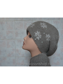 Вязаный берет орехового цвета пайетками Vizio Италия 5851