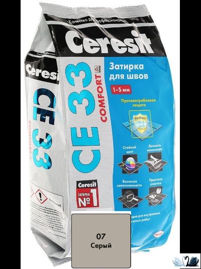 Затирка для плитки Церезит СЕ 33 Серая, 2 кг, с противогрибковым эффектом