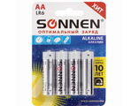 Батарейки КОМПЛЕКТ 4 шт., SONNEN Alkaline, АА (LR6, 15А), алкалиновые, пальчиковые, блистер