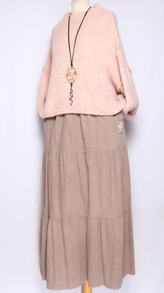 ЮБКА Бохо  "Вельвет ярусы" шоколад, бежевая до р.54