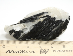 Кварц, черный турмалин (шерл), необработанный образец, Бразилия (58*25*26 мм, 36 г) №38083