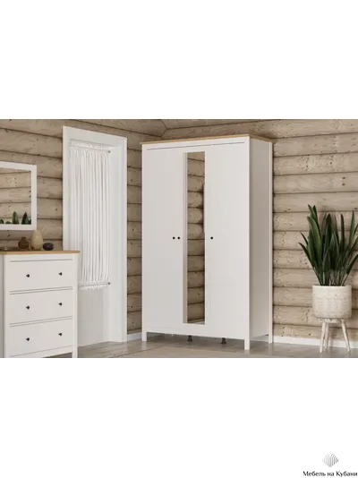 2.08.01.040.14 САГА шкаф 3 двери с зеркалом белый/ясень