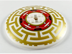 Dish 8 x 8 Inverted Radar with Red Machinery and Gold Geometric Pattern, White (3961pb12 / 6290498)
