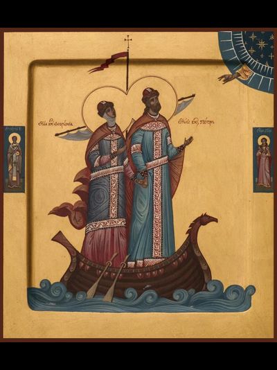 Петр и Феврония Муромские, Святые Чудотворцы. Рукописная икона. 22х28см.