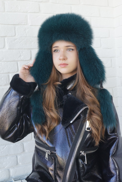 Ушанка "Полярная звезда" цвет черный + изумруд (копия)