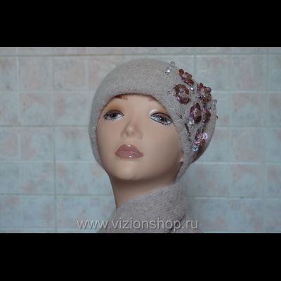 Вязаная шапка и шарф для женщин осень - зима 2017 - 2018  Vizio Италия 5800 розовая