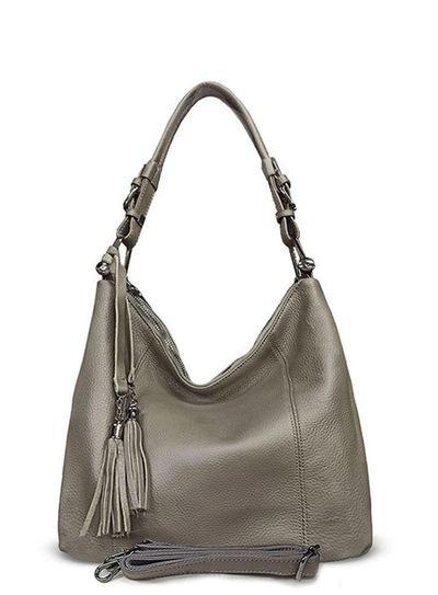 (АРТИКУЛ: 10040/52) СУМКА МЕШОК ЖЕНСКАЯ, НЕБОЛЬШАЯ, НАТУРАЛЬНАЯ КОЖА, СЕРАЯ С БЕЖЕВЫМ ОТТЕНКОМ, РУЧКА И РЕМЕНЬ ЧЕРЕЗ ПЛЕЧО