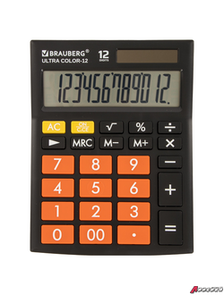 Калькулятор настольный BRAUBERG ULTRA COLOR-12-BKRG (192×143 мм), 12 разрядов, двойное питание, ЧЕРНО-ОРАНЖЕВЫЙ. 250499