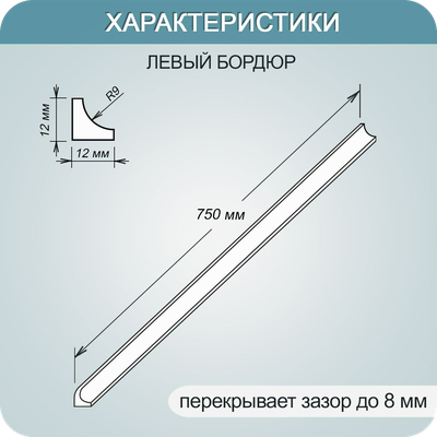 Акриловый плинтус бордюр для ванной BNV ГЛ12 Бежевый левый длина 750 мм.