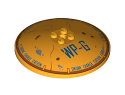 Dish 8 x 8 Inverted Radar with Dark Blue 'WP-G' and 'DRONE CHARGE STATION', Dark Orange Rim, Dirt, and Rust Spots Pattern, Bright Light Orange (3961pb10 / 6253677)