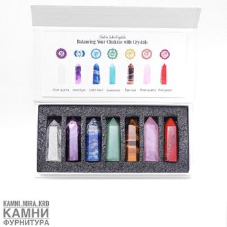 Чакральный набор 7 кристаллов 4-4,5 см в подарочной коробке с описанием, цена за набор