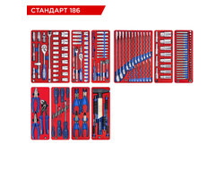 Набор инструментов 186 предметов, "СТАНДАРТ 186", для тележки, 10 ложементов МАСТАК 5-00186