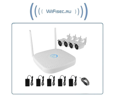 ACESEECCTV. Комплект уличного WiFi/LAN видеонаблюдения, видеорегистратор с WiFi модулем и 4 беспроводные видеокамеры, Full HD (1 порт RJ45)