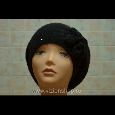 Черный одинарный тонкий вязаный берет Vizio Италия 5893 ВО