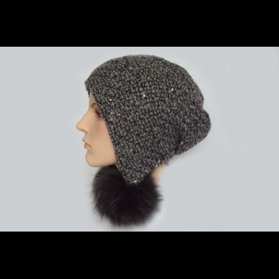 Серая женская шапка ушанка с помпонами Vizio 6444 Италия