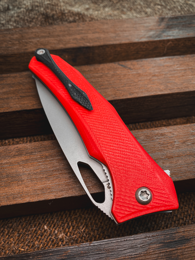 складной Нож Бизон сталь D2, рукоять G10, цвет красный
