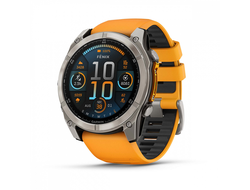 Умные часы Garmin Fenix 8 - 51 мм, AMOLED Sapphire, Titanium, светло-серый, оранжевый силиконовый ремешок (010-02905-11)