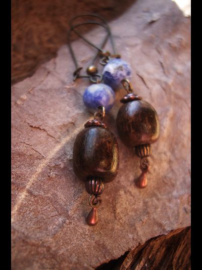 Бохо-серьги с содалитами и деревом &quot;Небо над каштанами&quot;