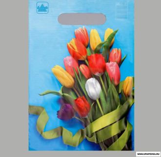 Пакет "Тюльпаны" полиэтиленовый с вырубной ручкой 30 мкм / 20 х 30 см