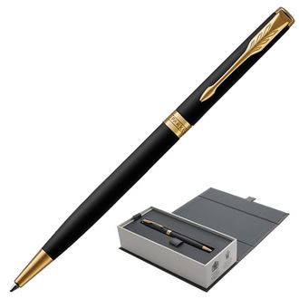 Ручка подарочная шариковая PARKER "Sonnet Core Matt Black GT Slim", тонкий черный корпус, позолоченные детали, черная, 1931520