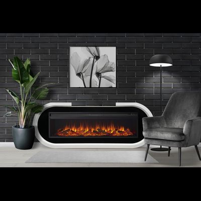 Линейный электрокамин Soho белый с черным с очагом Vision 60 LOG LED