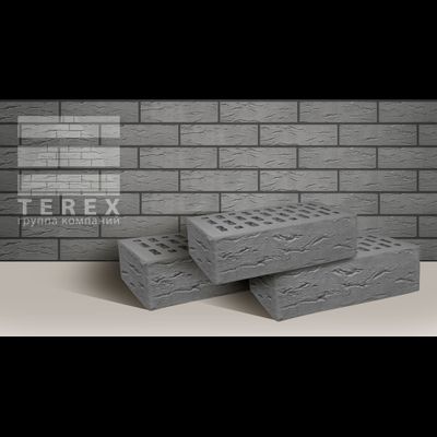 Кирпич облицовочный серый рустик с утолщенной стенкой 20мм 1NF 250х120х65мм М175 Terex