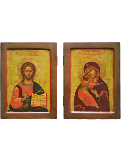 Венчальная пара. Образ Спасителя. Образ Пресвятой Божией Матери “Владимирская”. Рукописные иконы.