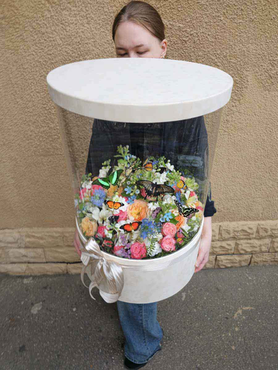 Букет с 19 бабочками в бархатной  коробке №120