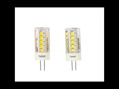 Лампа светодиодная General G4 12V 5W 2700K 2K 45x16 пластик. прозрач. BL5  (упаковка 5 шт, цена за 1шт.) 653200