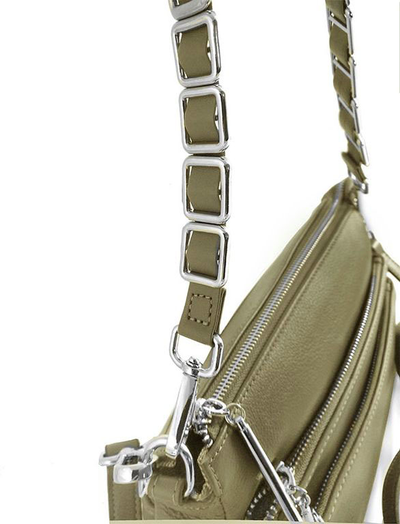 (АРТИКУЛ: 9106/1/22) СУМКА ЖЕНСКАЯ МАЛЕНЬКАЯ, КОЖАНАЯ, С ТРЕМЯ НАРУЖНЫМИ КАРМАНАМИ, ОЛИВКОВАЯ, ДВА РЕМНЯ ЧЕРЕЗ ПЛЕЧО