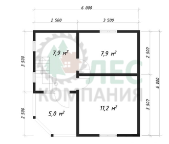 Двухэтажный дом из бруса 6,5x6,5 с балконом и террасой